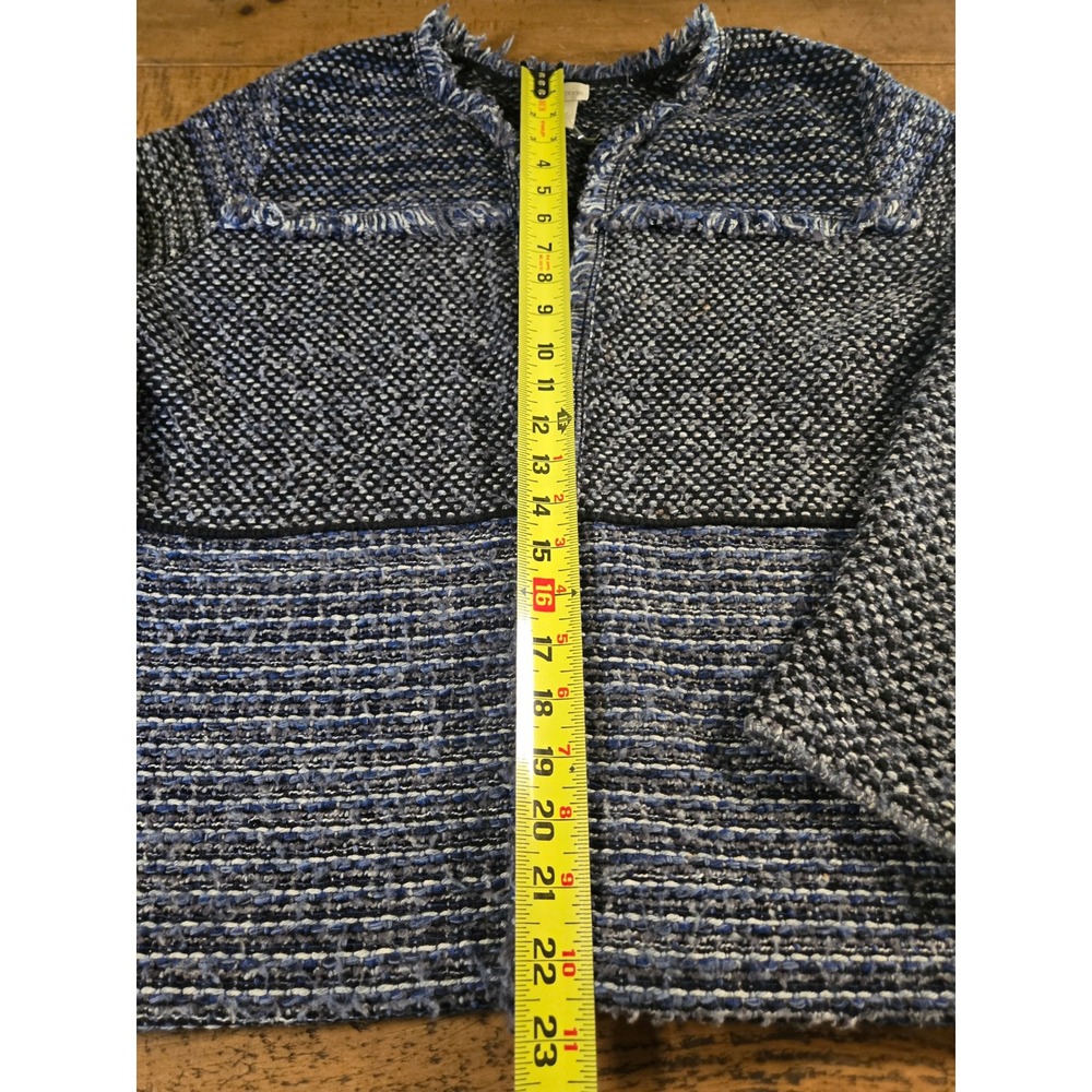 Chicos Blue Fringe Open Front Cardigan Jacket Blazer Size 12 Career - Picture 8 of 8